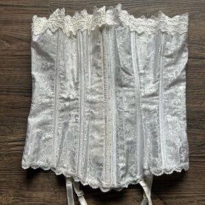 Frederick’s of Hollywood Bridal Jacquard Elegant White Lace Corset 36 LARGE